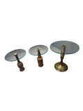 E 64      3 pcs antique brass coffee cup table