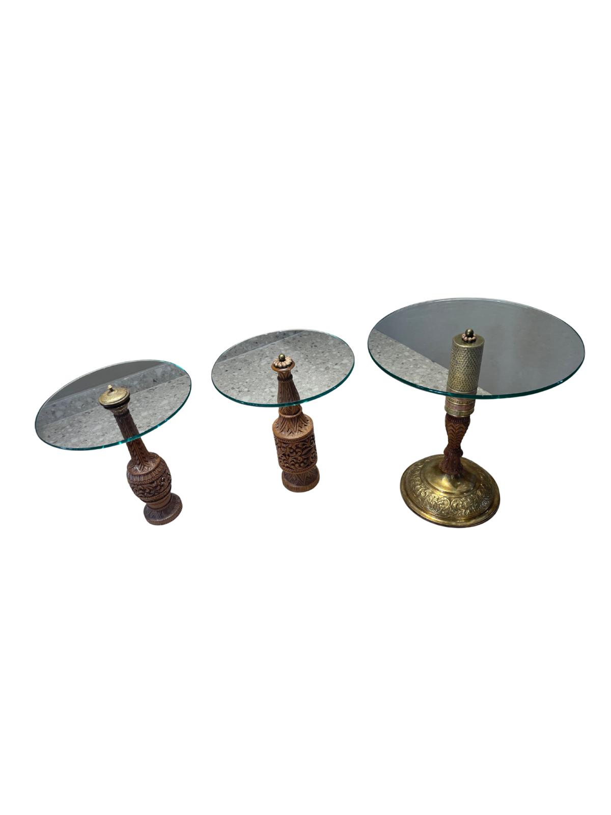 E 64      3 pcs antique brass coffee cup table
